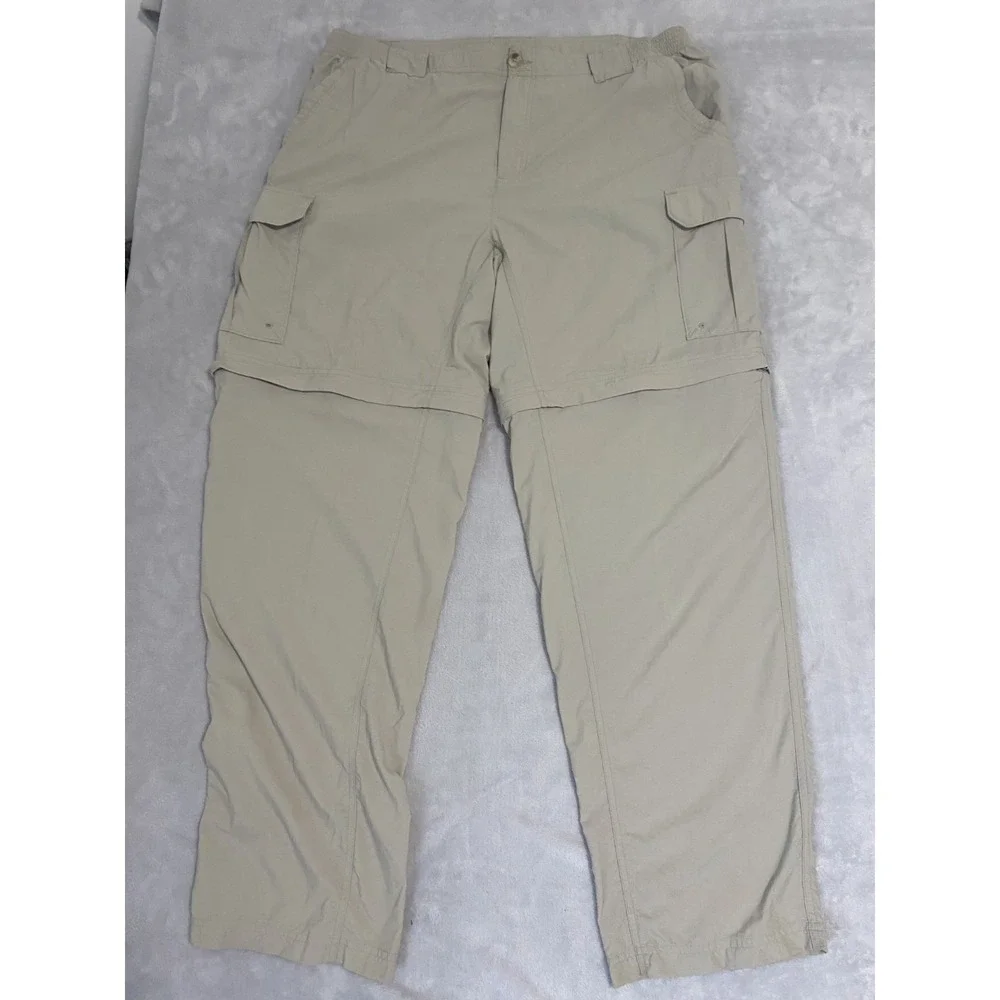 Columbia‎ Grt Pants Mens XL Beige Nylon Convertible Hiking Outdoor Cargo Pockets